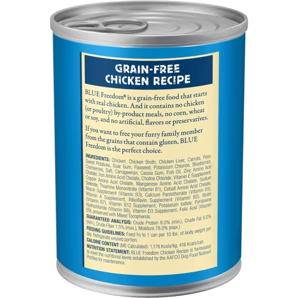 imageBlue Buffalo Freedom Grain Free Natural Adult Wet Dog Food Lamb 125oz cans Pack of 12Chicken