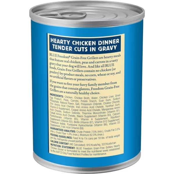 imageBlue Buffalo Freedom Grain Free Natural Adult Wet Dog Food Lamb 125oz cans Pack of 12Grillers Hearty Chicken Dinner