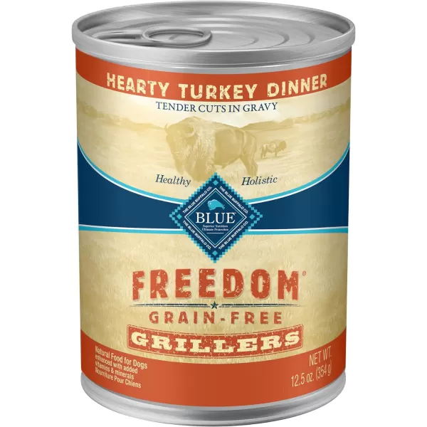 imageBlue Buffalo Freedom Grain Free Natural Adult Wet Dog Food Lamb 125oz cans Pack of 12Grillers Hearty Turkey Dinner