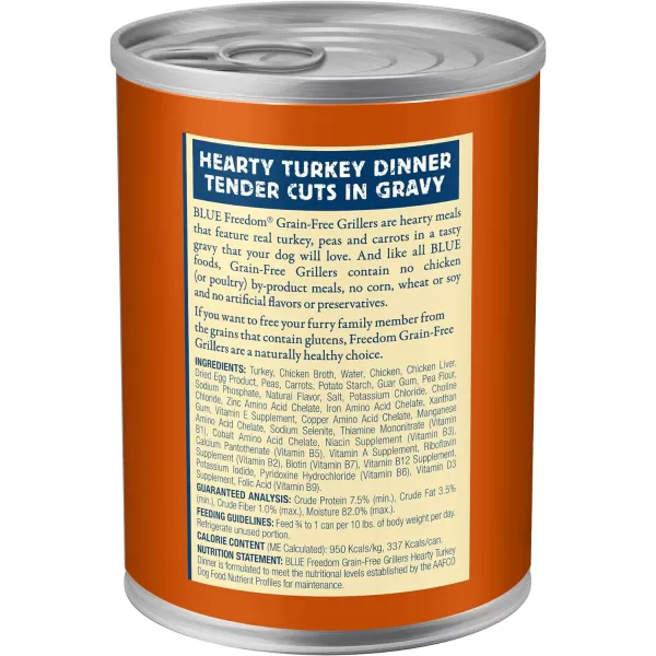 imageBlue Buffalo Freedom Grain Free Natural Adult Wet Dog Food Lamb 125oz cans Pack of 12Grillers Hearty Turkey Dinner