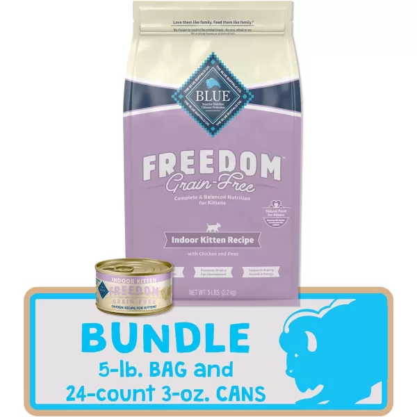 imageBlue Buffalo Freedom Grain Free Natural Indoor Kitten Dry Cat Food Chicken 5lbKitten Starter Bundle  Dry  Wet Food Bundle  5 lb  3 oz Pack of 24