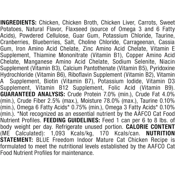 imageBlue Buffalo Freedom Grain Free Natural Mature Pate Wet Cat Food Indoor Chicken 55oz cans Pack of 24Blue Buffalo Freedom Grain Free Natural Mature Pate Wet Cat Food Indoor Chicken 55oz cans Pack of 24