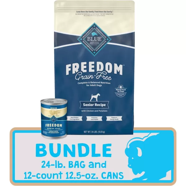 imageBlue Buffalo Freedom Grain Free Natural Senior Dry Dog Food Chicken 4lbBundle  Dry  Wet Food Bundle  24 lb  125 oz Pack of 12