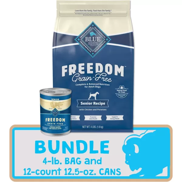 imageBlue Buffalo Freedom Grain Free Natural Senior Dry Dog Food Chicken 4lbBundle  Dry  Wet Food Bundle  4 lb  125 oz Pack of 12