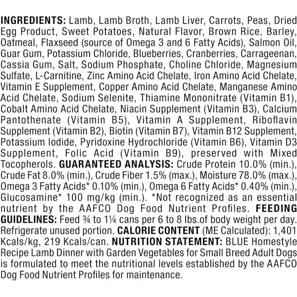 imageBlue Buffalo Homestyle Recipe Natural Adult Small Breed Wet Dog Food Chicken 55oz can Pack of 24Lamb