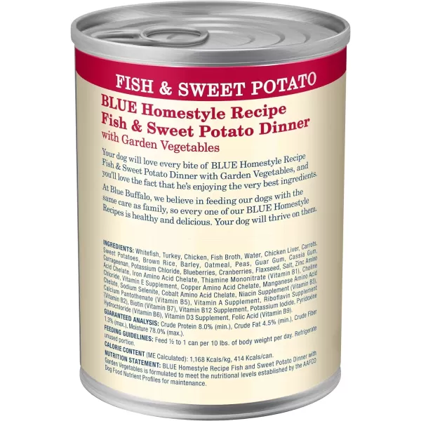 imageBlue Buffalo Homestyle Recipe Natural Adult Wet Dog Food Fish amp Sweet Potato 125oz can Pack of 12Blue Buffalo Homestyle Recipe Natural Adult Wet Dog Food Fish amp Sweet Potato 125oz can Pack of 12