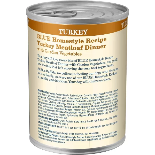 imageBlue Buffalo Homestyle Recipe Natural Adult Wet Dog Food Turkey Meatloaf 125oz can Pack of 12Blue Buffalo Homestyle Recipe Natural Adult Wet Dog Food Turkey Meatloaf 125oz can Pack of 12