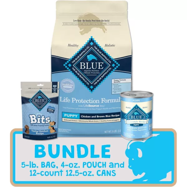 imageBlue Buffalo Life Protection Formula Natural Puppy Starter Kit Dry Dog Food Wet Puppy Food amp Blue Bits Puppy Training Treats ChickenPuppy Starter Bundle  Dry  Wet  Treats 5lb  4oz  125 oz Pack of 12