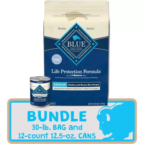 imageBlue Buffalo Life Protection Formula Natural Senior Dog Food Bundle Dry Dog Food and Wet Dog Food Chicken 30lb Dry Food  125oz cans 12ctBundle  Dry  Wet Food Bundle  30 lb  125 oz Pack of 12