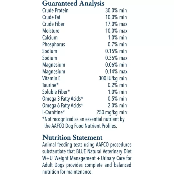 imageBlue Buffalo Natural Veterinary Diet WU Weight Management  Urinary Care Dry Dog Food Chicken 22lb bagDry Dog Food 22 Pound Pack of 1