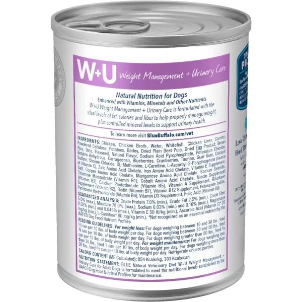 imageBlue Buffalo Natural Veterinary Diet WU Weight Management  Urinary Care Wet Dog Food Chicken 125oz cans Pack of 12Wet Dog Food 125 Ounce Pack of 12