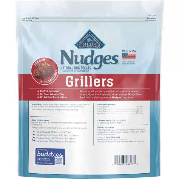 imageBlue Buffalo Nudges Grillers Natural Dog Treats Steak 36oz BagSteak 225 Pound Pack of 1