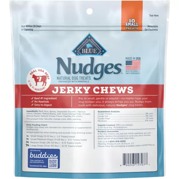 imageBlue Buffalo Nudges Jerky Chews Natural Dog Treats Small Breed Beef 10oz Bag 10 CountBeef 10 Ounce Pack of 1