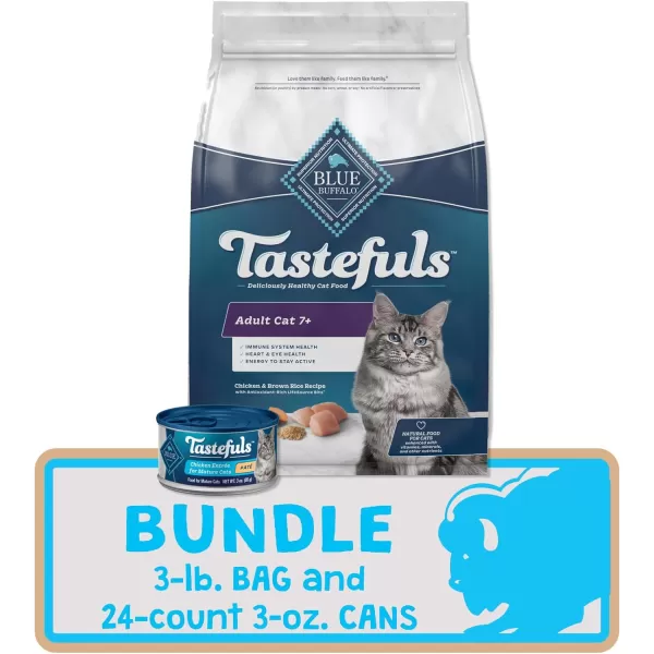 imageBlue Buffalo Tastefuls Adult 7 Natural Cat Food Bundle Dry Cat Food and Wet Cat Food Chicken 3lb Dry Food  3oz cans 24ctBundle  Dry  Wet Food Chicken Bundle  3 lb  3 oz Pack of 24