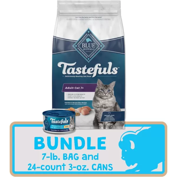 imageBlue Buffalo Tastefuls Adult 7 Natural Cat Food Bundle Dry Cat Food and Wet Cat Food Chicken 3lb Dry Food  3oz cans 24ctBundle  Dry  Wet Food Chicken Bundle  7 lb  3 oz Pack of 24