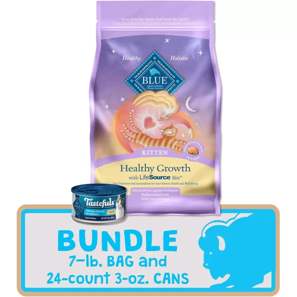 imageBlue Buffalo Tastefuls Kitten Natural Dry Cat Food Chicken 3lb bagKitten Starter Bundle  Dry  Wet Food Chicken Bundle  7 lb  3 oz Pack of 24