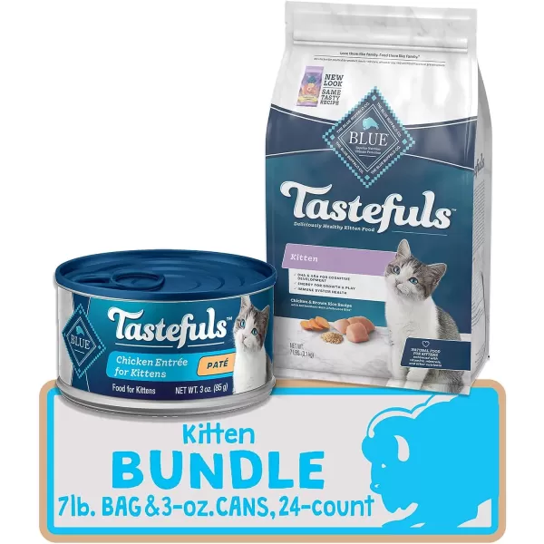 imageBlue Buffalo Tastefuls Kitten Natural Dry Cat Food Chicken 3lb bagKitten Starter Bundle  Dry  Wet Food Chicken Bundle  7 lb  3 oz Pack of 24