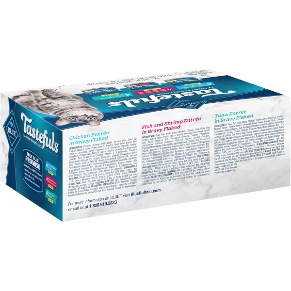 imageBlue Buffalo Tastefuls Natural Flaked Wet Cat Food Variety Pack Tuna Chicken and Fish amp Shrimp Entres in Gravy 55oz Cans 12 Count  4 of EachTuna Chicken Fish amp Shrimp 3 Ounce  12 Count Pack of 1