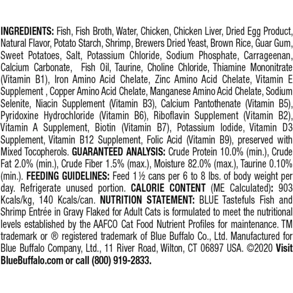 imageBlue Buffalo Tastefuls Natural Flaked Wet Cat Food Variety Pack Tuna Chicken and Fish amp Shrimp Entres in Gravy 55oz Cans 24 Count  8 of EachFish amp Shrimp 55 Ounce Pack of 24