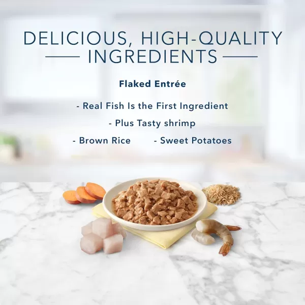 imageBlue Buffalo Tastefuls Natural Flaked Wet Cat Food Variety Pack Tuna Chicken and Fish amp Shrimp Entres in Gravy 55oz Cans 24 Count  8 of EachFish amp Shrimp 55 Ounce Pack of 24