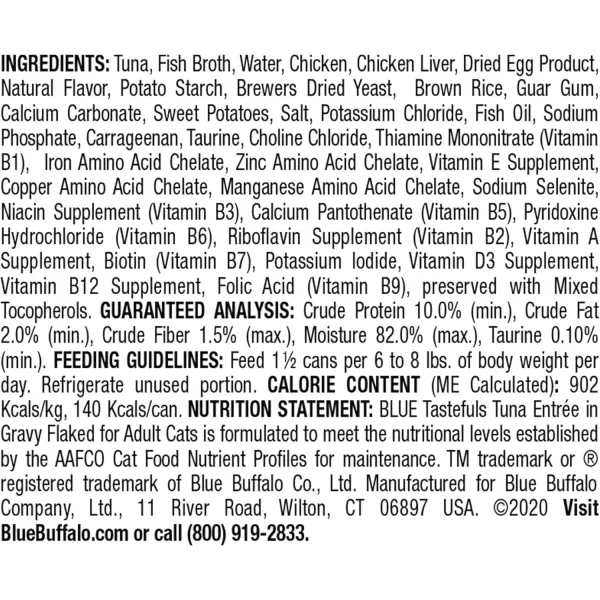 imageBlue Buffalo Tastefuls Natural Flaked Wet Cat Food Variety Pack Tuna Chicken and Fish amp Shrimp Entres in Gravy 55oz Cans 24 Count  8 of EachTuna 55 Ounce Pack of 24