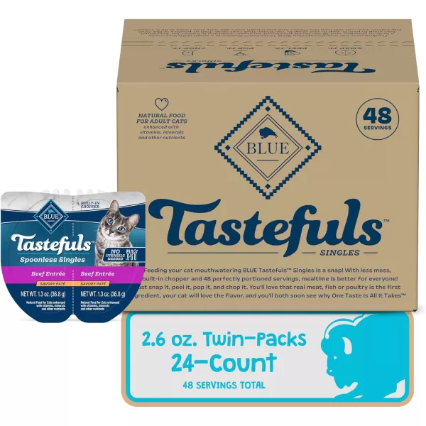 imageBlue Buffalo Tastefuls Natural Pate Wet Cat Food Variety Pack Chicken Turkey amp Chicken and Ocean Fish amp Tuna 55oz Cans 24 Count  8 of EachBeef 26 Ounce Pack of 24