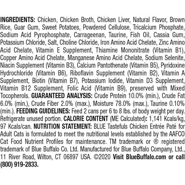 imageBlue Buffalo Tastefuls Natural Pate Wet Cat Food Variety Pack Chicken Turkey amp Chicken and Ocean Fish amp Tuna 55oz Cans 24 Count  8 of EachChicken 3 Ounce Pack of 24