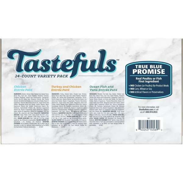 imageBlue Buffalo Tastefuls Natural Pate Wet Cat Food Variety Pack Chicken Turkey amp Chicken and Ocean Fish amp Tuna 55oz Cans 24 Count  8 of EachChicken Turkey amp Chicken Ocean Fish amp Tuna 55 Ounce Pack of 24