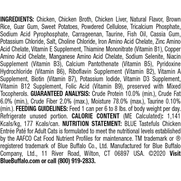 imageBlue Buffalo Tastefuls Natural Pate Wet Cat Food Variety Pack Chicken Turkey amp Chicken and Ocean Fish amp Tuna 55oz Cans 24 Count  8 of EachChicken 55 Ounce Pack of 24