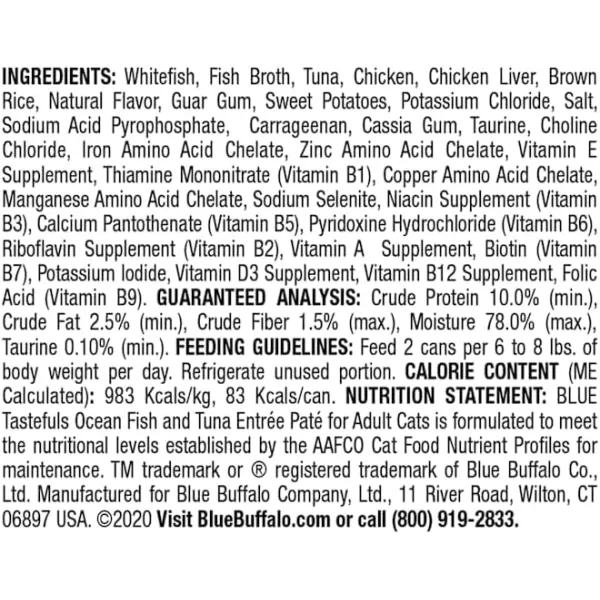 imageBlue Buffalo Tastefuls Natural Pate Wet Cat Food Variety Pack Chicken Turkey amp Chicken and Ocean Fish amp Tuna 55oz Cans 24 Count  8 of EachFish 1 Count Pack of 1