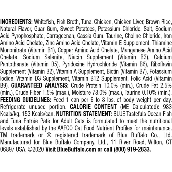 imageBlue Buffalo Tastefuls Natural Pate Wet Cat Food Variety Pack Chicken Turkey amp Chicken and Ocean Fish amp Tuna 55oz Cans 24 Count  8 of EachOcean Fish amp Tuna 55 Ounce Pack of 24