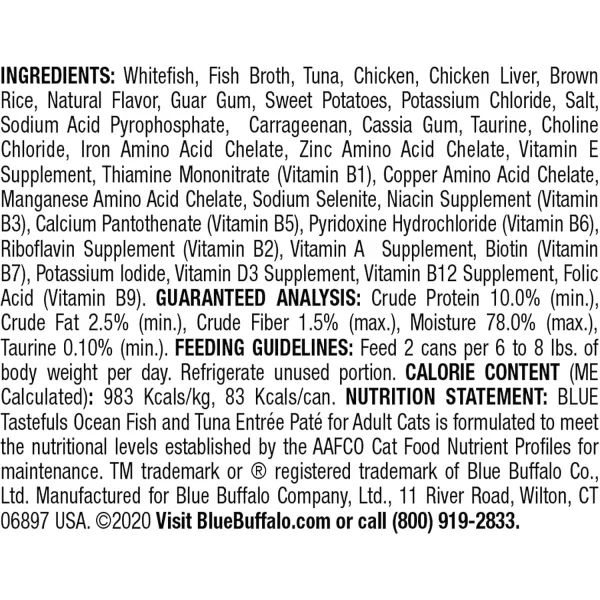 imageBlue Buffalo Tastefuls Natural Pate Wet Cat Food Variety Pack Chicken Turkey amp Chicken and Ocean Fish amp Tuna 55oz Cans 24 Count  8 of EachOcean Fish amp Tuna 1 Count Pack of 24