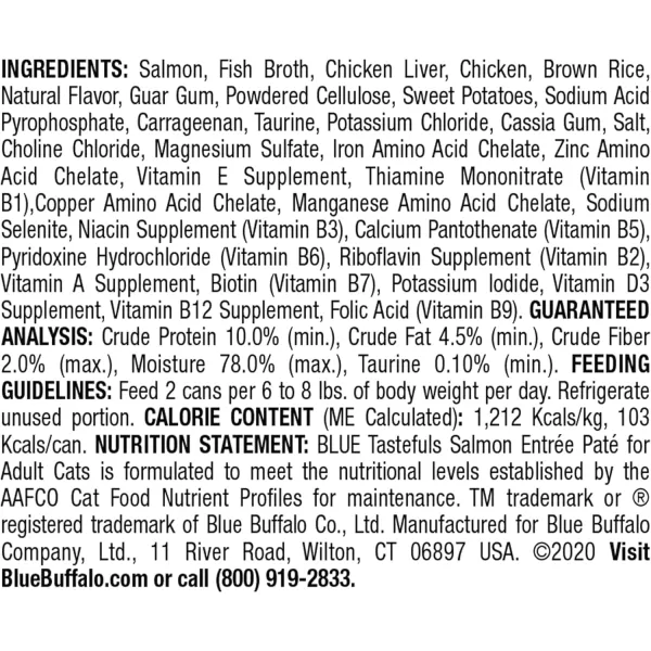 imageBlue Buffalo Tastefuls Natural Pate Wet Cat Food Variety Pack Chicken Turkey amp Chicken and Ocean Fish amp Tuna 55oz Cans 24 Count  8 of EachSalmon 1 Count Pack of 24