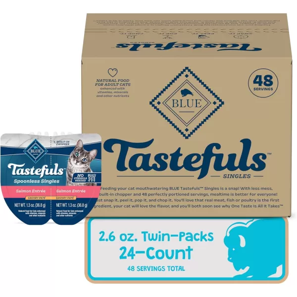 imageBlue Buffalo Tastefuls Natural Pate Wet Cat Food Variety Pack Chicken Turkey amp Chicken and Ocean Fish amp Tuna 55oz Cans 24 Count  8 of EachSalmon 26 Ounce Pack of 24