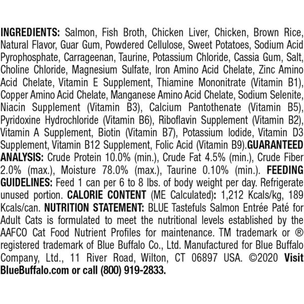 imageBlue Buffalo Tastefuls Natural Pate Wet Cat Food Variety Pack Chicken Turkey amp Chicken and Ocean Fish amp Tuna 55oz Cans 24 Count  8 of EachSalmon 55 Ounce Pack of 24