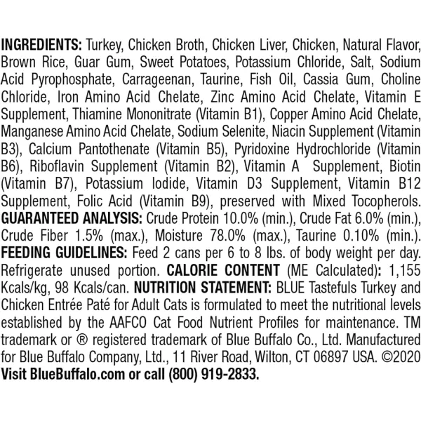 imageBlue Buffalo Tastefuls Natural Pate Wet Cat Food Variety Pack Chicken Turkey amp Chicken and Ocean Fish amp Tuna 55oz Cans 24 Count  8 of EachTurkey amp Chicken 1 Count Pack of 24