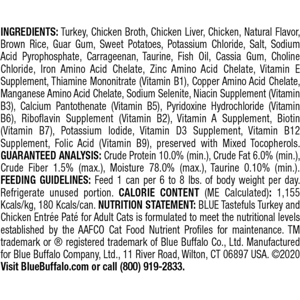 imageBlue Buffalo Tastefuls Natural Pate Wet Cat Food Variety Pack Chicken Turkey amp Chicken and Ocean Fish amp Tuna 55oz Cans 24 Count  8 of EachTurkey amp Chicken 55 Ounce Pack of 24