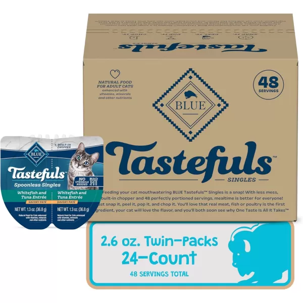 imageBlue Buffalo Tastefuls Natural Pate Wet Cat Food Variety Pack Chicken Turkey amp Chicken and Ocean Fish amp Tuna 55oz Cans 24 Count  8 of EachWhitefish amp Tuna 26 Ounce Pack of 24