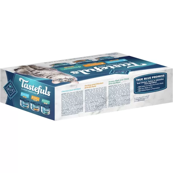 imageBlue Buffalo Tastefuls Natural Pate Wet Cat Food Variety Pack Salmon Chicken Ocean Fish amp Tuna Entres 3oz Cans 12 Count  4 of Each FlavorChicken Turkey amp Chicken Ocean Fish amp Tuna 55 Ounce Pack of 12