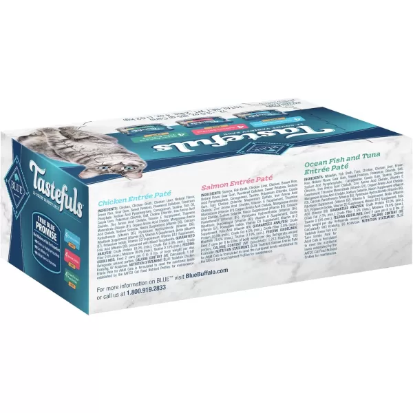 imageBlue Buffalo Tastefuls Natural Pate Wet Cat Food Variety Pack Salmon Chicken Ocean Fish amp Tuna Entres 3oz Cans 12 Count  4 of Each FlavorSalmon Chicken Ocean Fish amp Tuna 3 Ounce Pack of 12