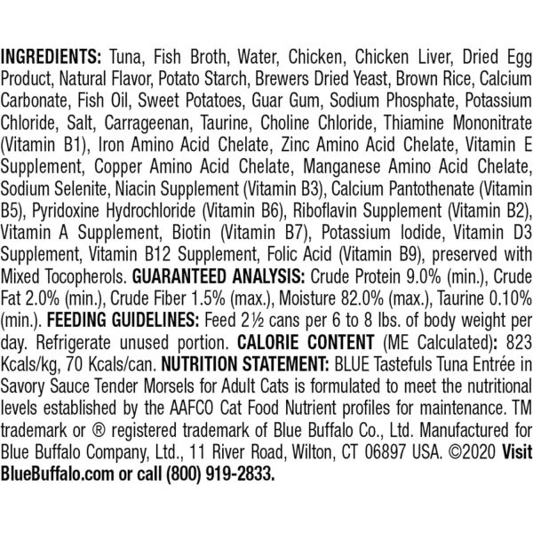 imageBlue Buffalo Tastefuls Natural Tender Morsels Wet Cat Food Chicken Entre 55oz cans Pack of 24Tuna 3 Ounce Pack of 24