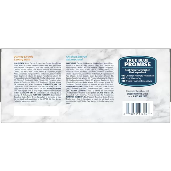 imageBlue Buffalo Tastefuls Spoonless Singles Adult Pate Wet Cat Food Variety Pack Chicken and Turkey Entres 26oz TwinPack Trays 12 Count  6 of Each FlavorChicken amp Turkey