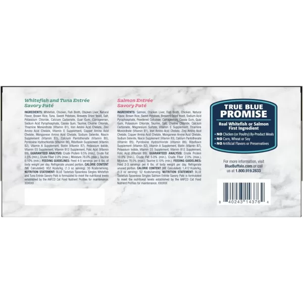 imageBlue Buffalo Tastefuls Spoonless Singles Adult Pate Wet Cat Food Variety Pack Whitefish amp Tuna and Salmon Entre 26oz TwinPack Tray 12 Count  6 of Each FlavorWhitefish Tuna amp Salmon
