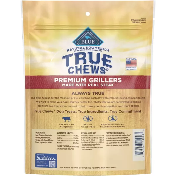 imageBlue Buffalo True Chews Premium Grillers Natural Dog Treats Steak 20 oz BagSteak 10 Ounce Pack of 1