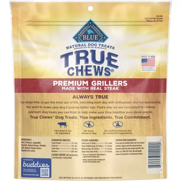 imageBlue Buffalo True Chews Premium Grillers Natural Dog Treats Steak 20 oz BagSteak 125 Pound Pack of 1