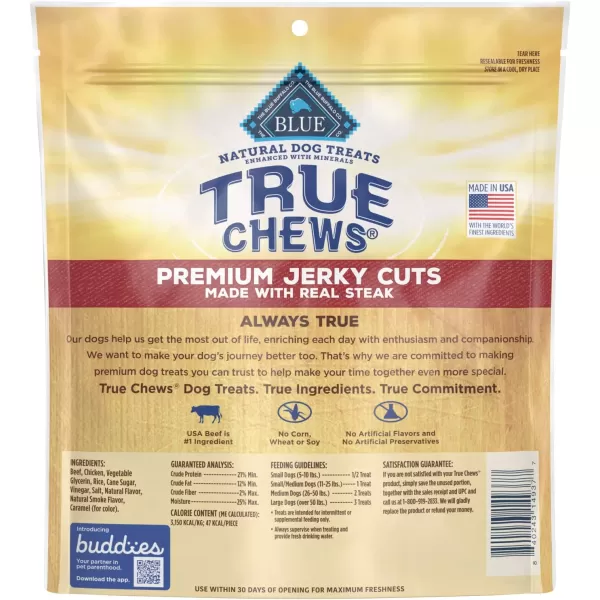 imageBlue Buffalo True Chews Premium Jerky Cuts Natural Dog Treats Duck 22 oz bagSteak 125 Pound Pack of 1