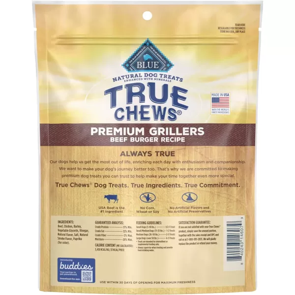 imageBlue Buffalo True Chews Premium Natural Dog Treats Pork and Chicken Sausage 14 oz bagBeef Burger 10 Ounce Pack of 1