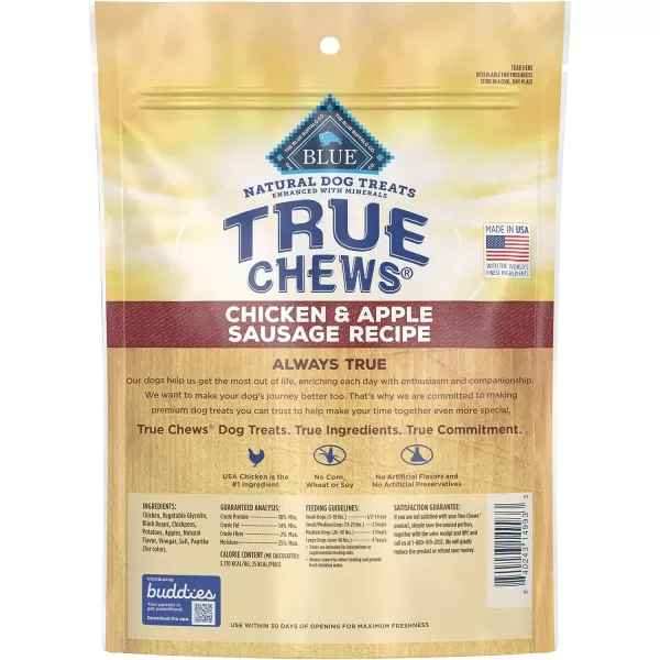 imageBlue Buffalo True Chews Premium Natural Dog Treats Pork and Chicken Sausage 14 oz bagChicken amp Apple 12 Ounce Pack of 1