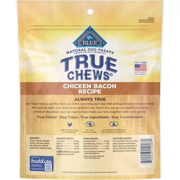 imageBlue Buffalo True Chews Premium Natural Dog Treats Pork and Chicken Sausage 14 oz bagChicken amp Bacon 12 Ounce Pack of 1