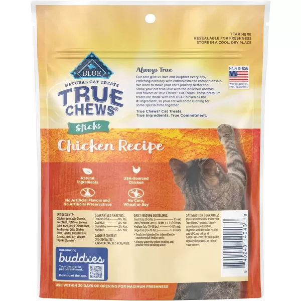 imageBlue Buffalo True Chews Sticks Natural Cat Treats Chicken 3 oz BagChicken 3 Ounce Pack of 1